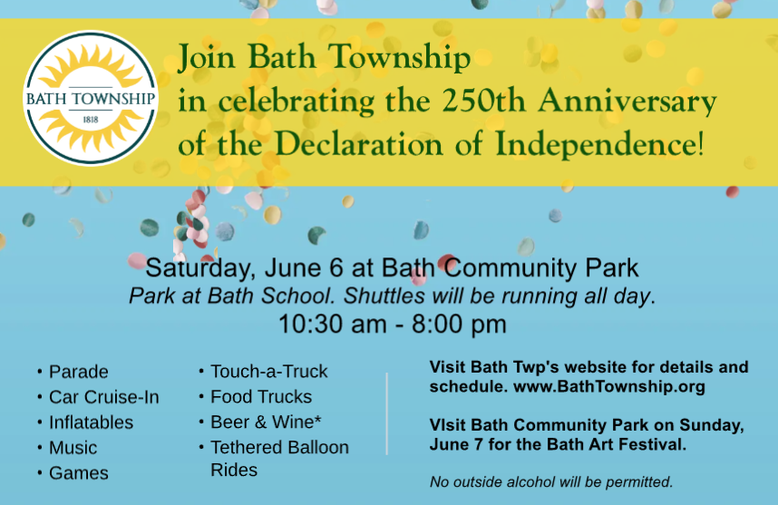 Bath Township Celebrate America flyer with event details